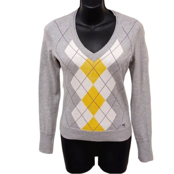 Esprit Lightweight Cotton Argyle V-Neck Sweater NEW- Sz. XS - Picture 1 of 14